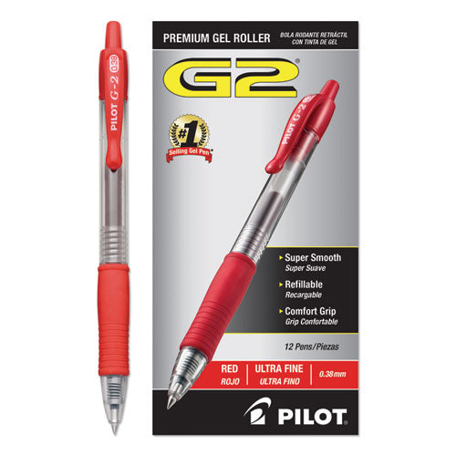G2 Premium Gel Pen Convenience Pack, Retractable, Extra-fine 0.38 Mm, Red Ink, Smoke/red Barrel