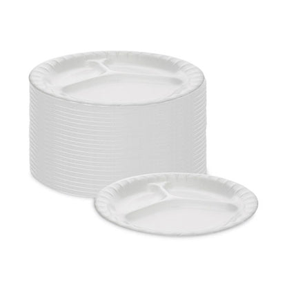 Placesetter Deluxe Laminated Foam Dinnerware, 3-compartment Plate, 8.88" Dia, White, 500/carton