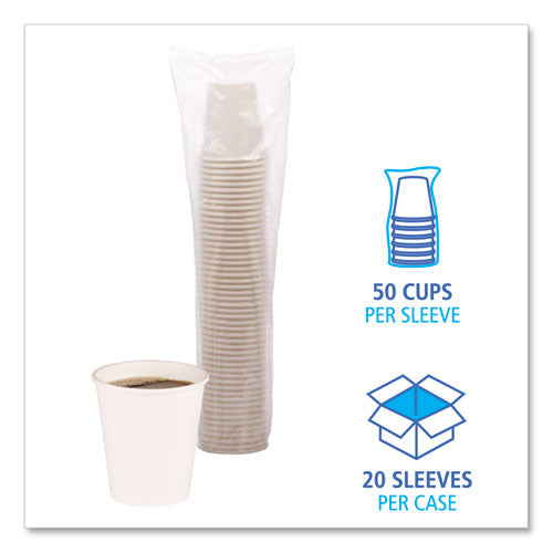 Paper Hot Cups, 10 Oz, White, 50 Cups/sleeve, 20 Sleeves/carton