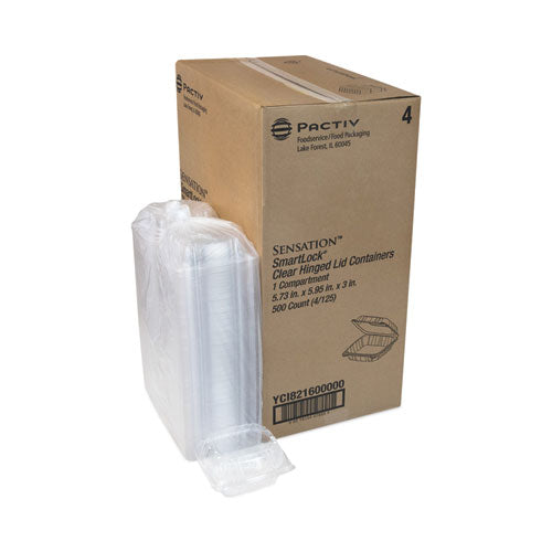 Sensation Smartlock Hinged Lid Container, 5.74 X 5.95 X 3.1, Clear, Plastic, 500/carton