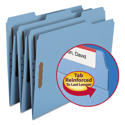 Top Tab Colored Fastener Folders, 0.75" Expansion, 2 Fasteners, Letter Size, Blue Exterior, 50/box