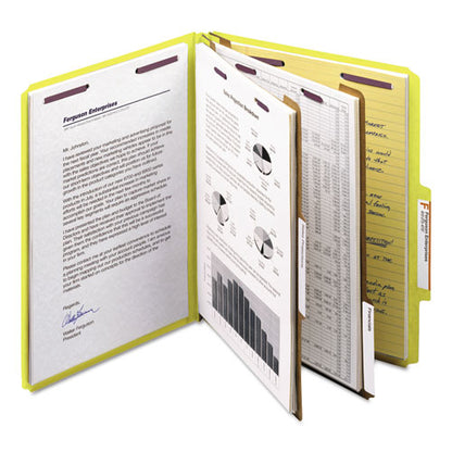 Six-section Pressboard Top Tab Classification Folders, Six Safeshield Fasteners, 2 Dividers, Letter Size, Yellow, 10/box