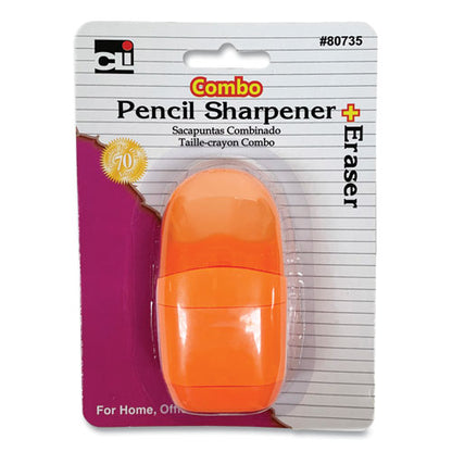 One-hole Pencil Sharpener/eraser Combo, 1" X 0.75", Randomly Assorted Colors