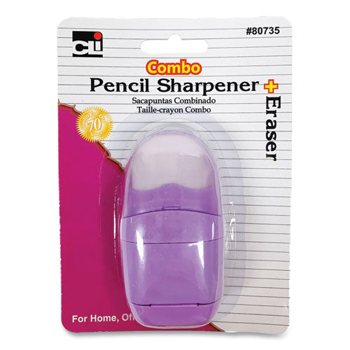 One-hole Pencil Sharpener/eraser Combo, 1" X 0.75", Randomly Assorted Colors