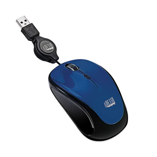Illuminated Retractable Mouse, Usb 2.0, Left/right Hand Use, Dark Blue