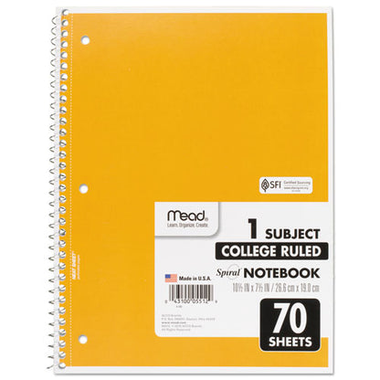 Spiral Notebook, 3-hole Punched, 1-subject, Medium/college Rule, Randomly Assorted Cover Color, (70) 10.5 X 7.5 Sheets