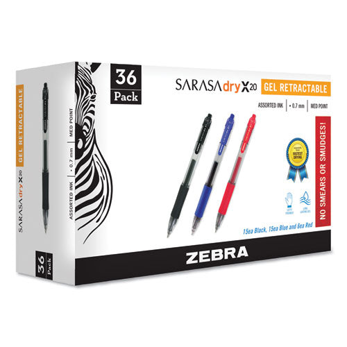 Sarasa Dry Gel X20 Gel Pen, Retractable, Medium 0.7 Mm, Black Ink, Clear/black Barrel, 36/pack