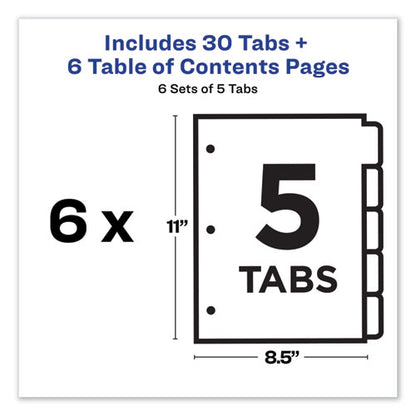 Customizable Toc Ready Index Multicolor Tab Dividers, 5-tab, 1 To 5, 11 X 8.5, White, Traditional Color Tabs, 6 Sets