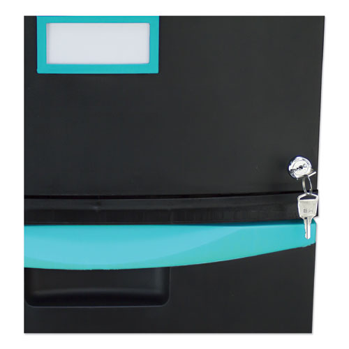 Two-drawer Mobile Filing Cabinet, 2 Legal/letter-size File Drawers, Black/teal, 14.75" X 18.25" X 26"