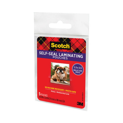 Self-sealing Laminating Pouches, 9.5 Mil, 2.81" X 3.75", Gloss Clear, 5/pack