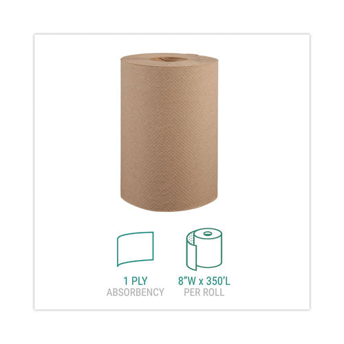 Hardwound Roll Towels, 1-ply, 8" X 350 Ft, Natural, 12 Rolls/carton