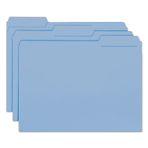 Interior File Folders, 1/3-cut Tabs: Assorted, Letter Size, 0.75" Expansion, Blue, 100/box