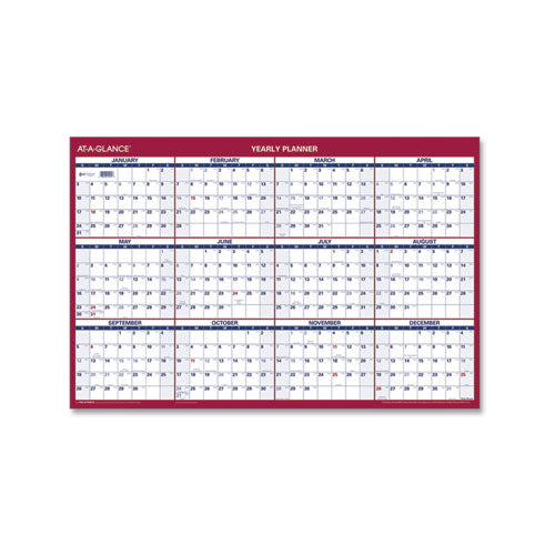 Erasable Vertical/horizontal Wall Planner, 24 X 36, White/blue/red Sheets, 12-month (jan To Dec): 2024