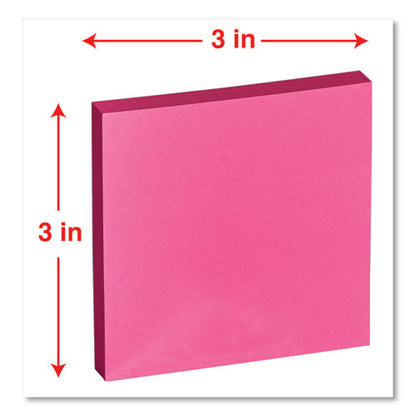 Self-stick Note Pads, 3" X 3", Assorted Bright Colors, 100 Sheets/pad, 12 Pads/pack