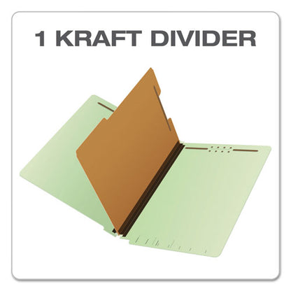 End Tab Classification Folders, 1.75" Expansion, 1 Divider, 4 Fasteners, Letter Size, Pale Green Exterior, 10/box