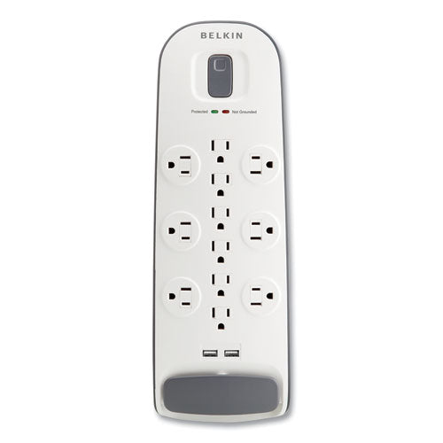 Home/office Surge Protector, 12 Ac Outlets, 6 Ft Cord, 3,996 J, White/black