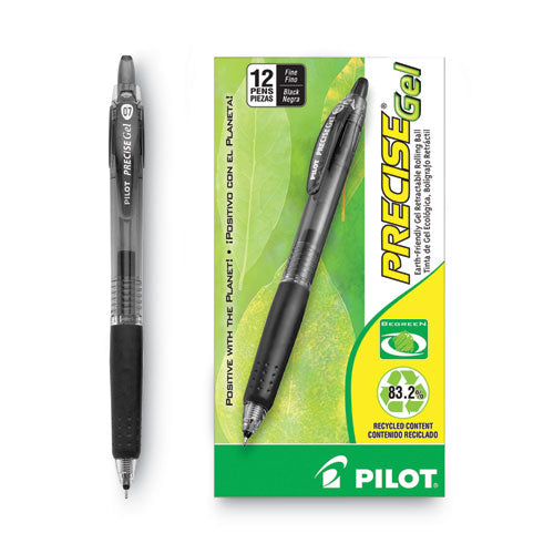 Precise Gel Begreen Gel Pen, Retractable, Fine 0.7 Mm, Black Ink, Smoke Barrel, Dozen