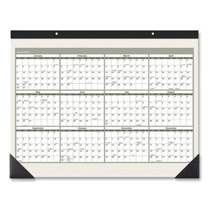 Recycled Monthly Desk Pad, 22 X 17, Sand/green Sheets, Black Binding, Black Corners, 12-month (jan To Dec): 2024