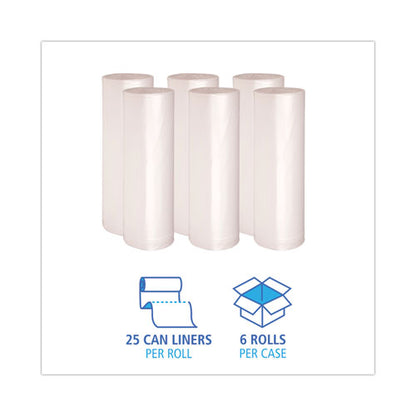 High-density Can Liners, 56 Gal, 19 Mic, 43" X 47", Natural, 25 Bags/roll, 6 Rolls/carton