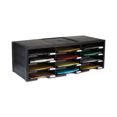 Storex Literature Organizer, 12 Compartments, 10.63 X 13.3 X 31.4, Black