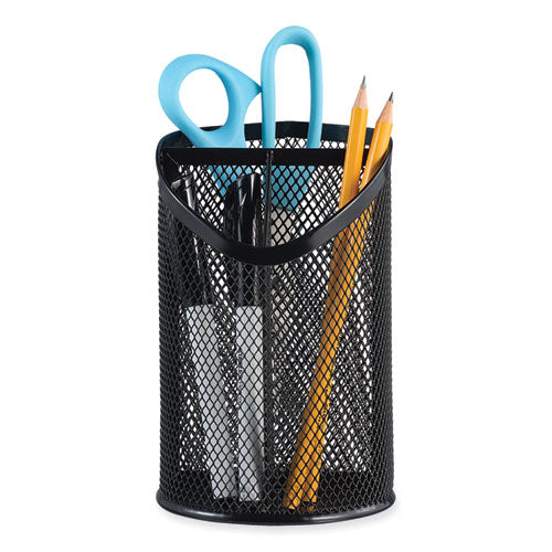 Metal Mesh 3-compartment Pencil Cup, 4.13" Diameter X 6"h, Black