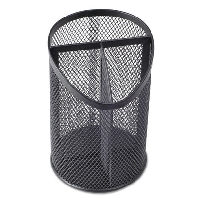 Metal Mesh 3-compartment Pencil Cup, 4.13" Diameter X 6"h, Black