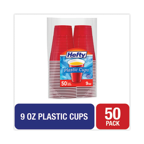 Easy Grip Disposable Plastic Party Cups, 9 Oz, Red, 50/pack