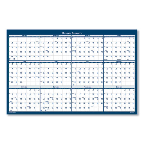 Recycled Poster Style Reversible/erasable Yearly Wall Calendar, 66 X 33, White/blue/gray Sheets, 12-month (jan To Dec): 2024