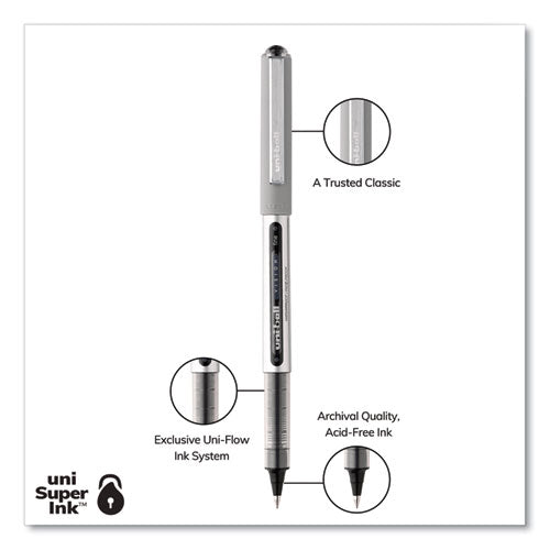 Vision Roller Ball Pen, Stick, Fine 0.7 Mm, Black Ink, Silver/black/clear Barrel, Dozen