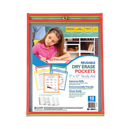 Reusable Dry Erase Pockets, 9 X 12, Assorted Primary Colors, 10/pack