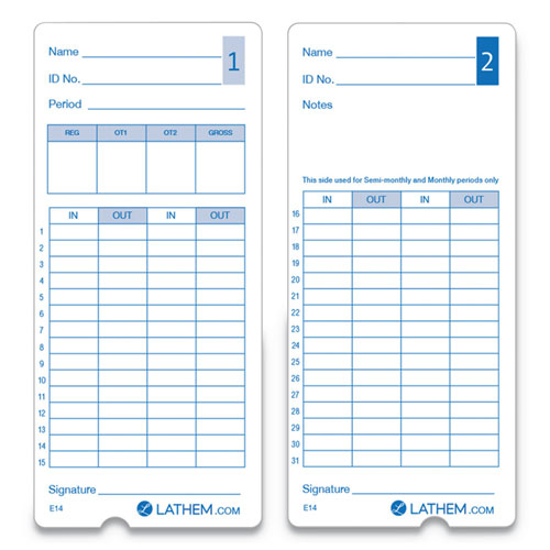 Time Clock Cards For Lathem Time 400e, Two Sides, 3 X 7, 100/pack