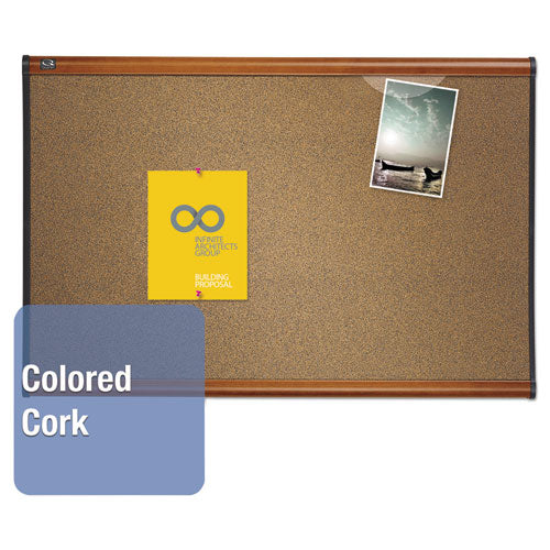 Prestige Colored Cork Bulletin Board, 48 X 36, Brown Surface, Light Cherry Fiberboard/plastic Frame