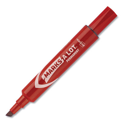 Marks A Lot Regular Desk-style Permanent Marker, Broad Chisel Tip, Red, Dozen (7887)