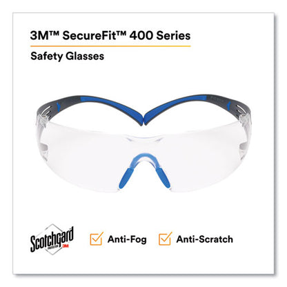 Securefit Protective Eyewear, 400 Series, Black/blue Plastic Frame, Clear Polycarbonate Lens