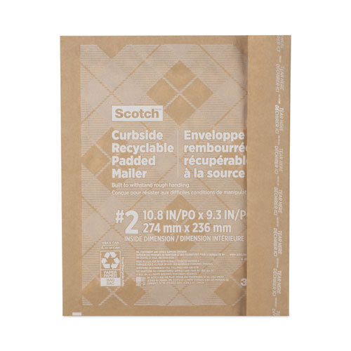 Curbside Recyclable Padded Mailer, #2, Bubble Cushion, Self-adhesive Closure, 11.25 X 12, Natural Kraft, 100/carton