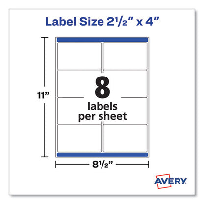 Shipping Labels With Trueblock Technology, Inkjet Printers, 2.5 X 4, White, 8 Labels/sheet, 25 Sheets/pack