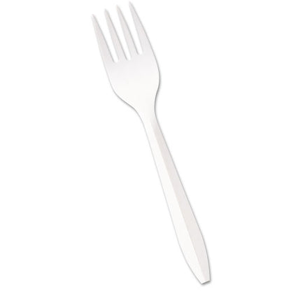 Mediumweight Polypropylene Cutlery, Fork, White, 1000/carton