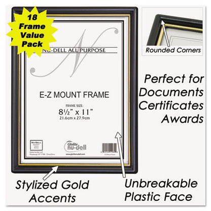 Ez Mount Document Frame With Trim Accent And Plastic Face, Plastic, 8.5 X 11 Insert, Black/gold, 18/carton