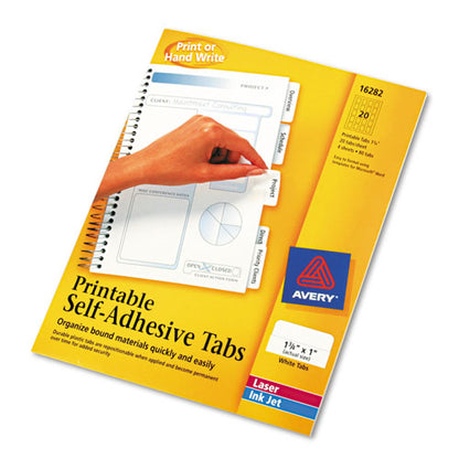 Printable Plastic Tabs With Repositionable Adhesive, 1/5-cut, White, 1.75" Wide, 80/pack