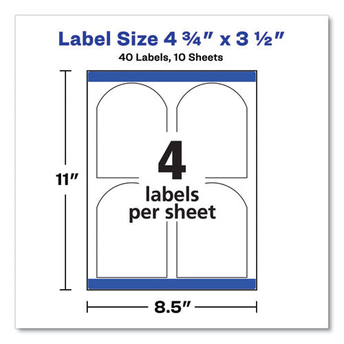 Textured Arched Print-to-the-edge Labels, Laser Printers, 4.75 X 3.5, White, 4/sheet, 10 Sheets/pack