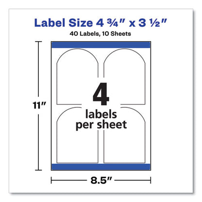 Textured Arched Print-to-the-edge Labels, Laser Printers, 4.75 X 3.5, White, 4/sheet, 10 Sheets/pack