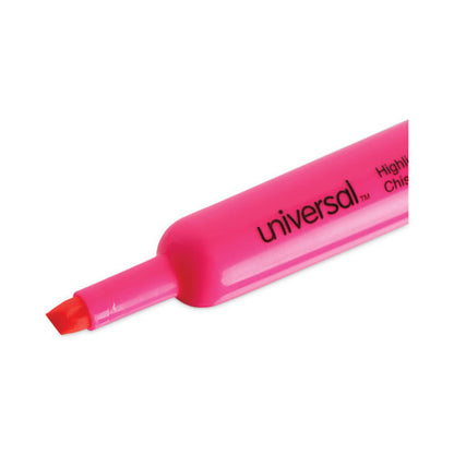 Desk Highlighters, Fluorescent Pink Ink, Chisel Tip, Pink Barrel, Dozen