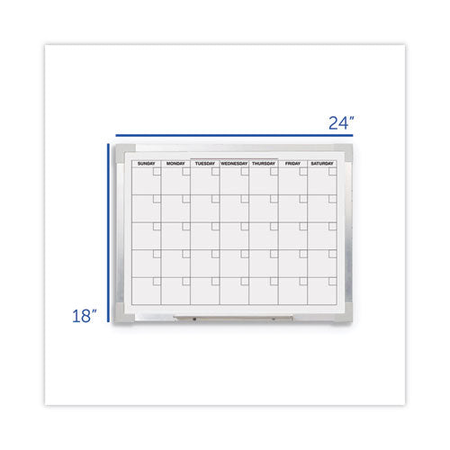 Framed Calendar Dry Erase Board, 24 X 18, White Surface, Silver Aluminum Frame