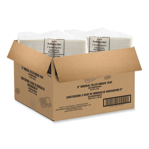 Hinged Lid Containers, Single Compartment, 8.25 X 8 X 3, White, Plastic, 150/carton
