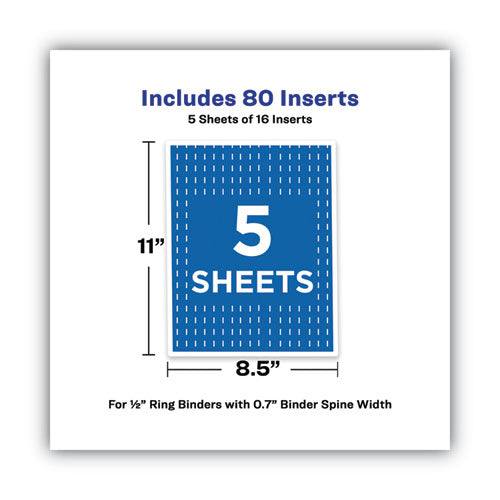 Binder Spine Inserts, 0.5" Spine Width, 16 Inserts/sheet, 5 Sheets/pack
