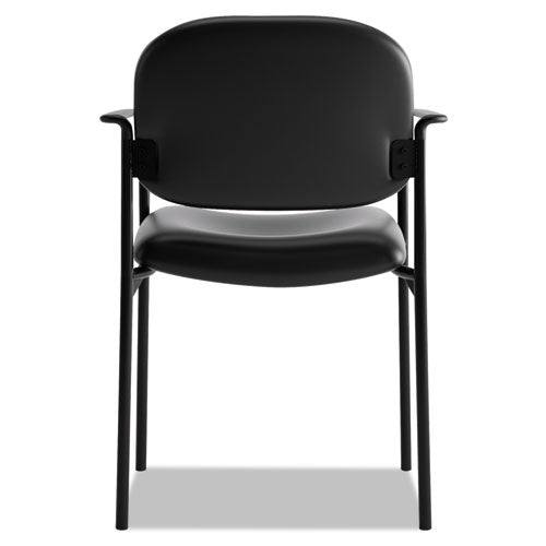 Vl616 Stacking Guest Chair With Arms, Bonded Leather Upholstery, 23.25" X 21" X 32.75", Black Seat, Black Back, Black Base