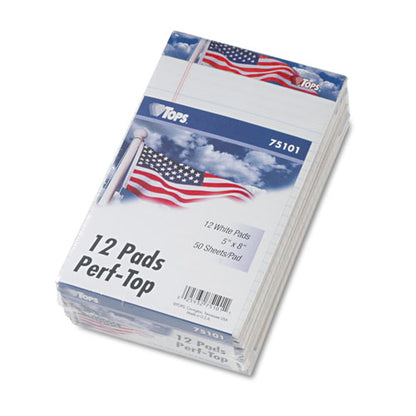 American Pride Writing Pad, Narrow Rule, Red/white/blue Headband, 50 White 5 X 8 Sheets, 12/pack