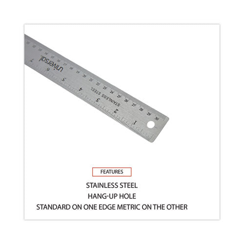 Stainless Steel Ruler With Cork Back And Hanging Hole, Standard/metric, 12" Long