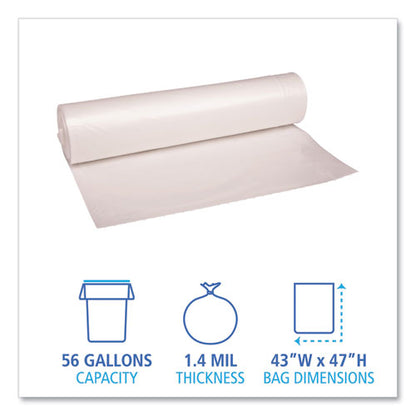 Recycled Low-density Polyethylene Can Liners, 56 Gal, 1.4 Mil, 43" X 47", Clear, 10 Bags/roll, 10 Rolls/carton