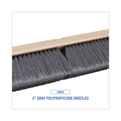 Floor Brush Head, 3" Gray Flagged Polypropylene Bristles, 24" Brush